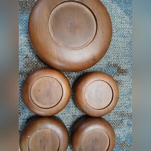 Vintage Hellerware Fine Teak Wood Salad Bowl 5 Piece Set